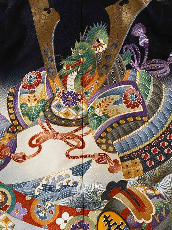 かんたん七五三レンタル(4歳5歳男児袴) ブランド 黒×兜 松 Y068