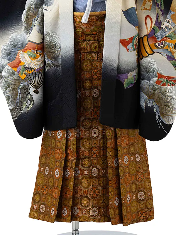 かんたん七五三レンタル(4歳5歳男児袴) ブランド 黒×兜 松 Y068