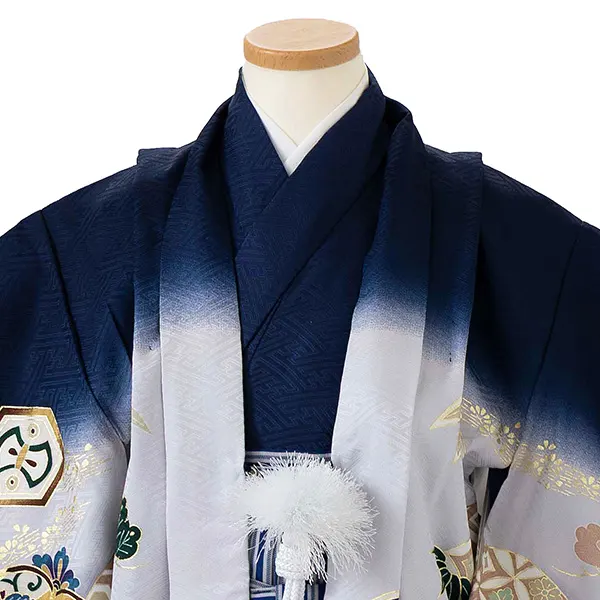 【正絹】かんたん七五三レンタル(5.6歳男児袴)  青×兜 Y072