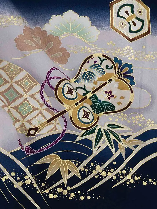 【正絹】かんたん七五三レンタル(5.6歳男児袴)  青×兜 Y072