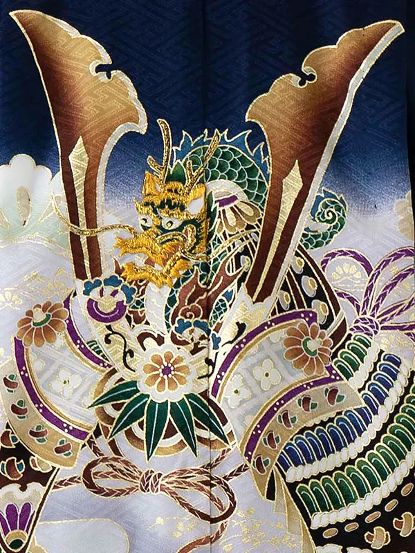 【正絹】かんたん七五三レンタル(5.6歳男児袴)  青×兜 Y072