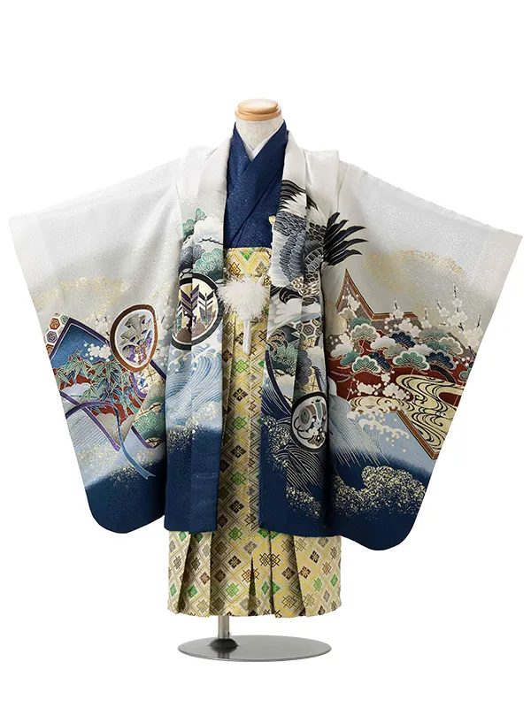 かんたん七五三レンタル(4歳5歳男児袴) 白龍兜×金菱袴 Y080