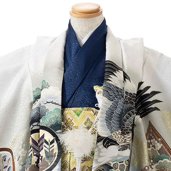 かんたん七五三レンタル(4歳5歳男児袴) 白龍兜×金菱袴 Y080