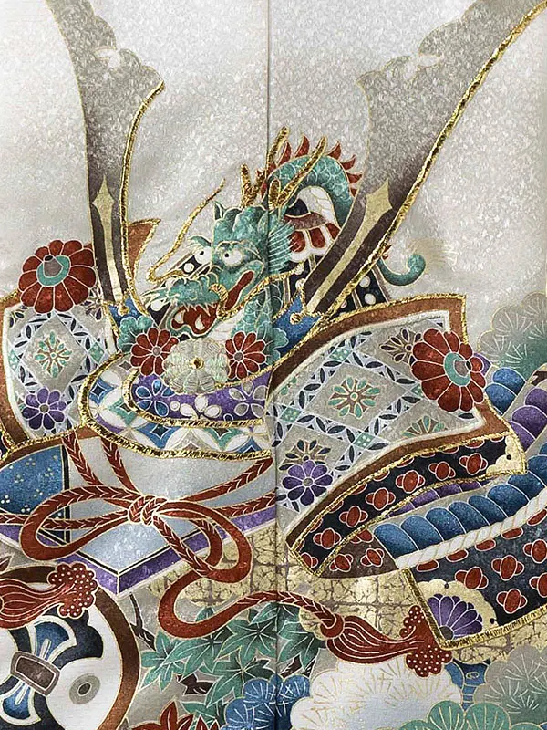 かんたん七五三レンタル(4歳5歳男児袴) 白龍兜×金菱袴 Y080