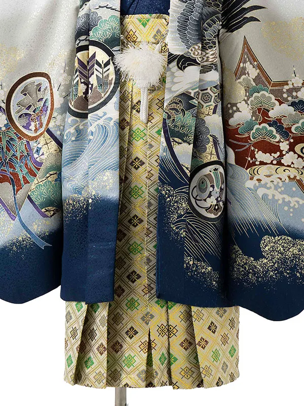 かんたん七五三レンタル(4歳5歳男児袴) 白龍兜×金菱袴 Y080