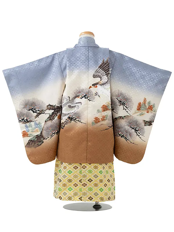 かんたん七五三レンタル(4歳5歳男児袴) グレー鷹松×金菱袴 Y084