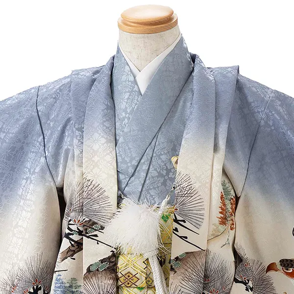 かんたん七五三レンタル(4歳5歳男児袴) グレー鷹松×金菱袴 Y084