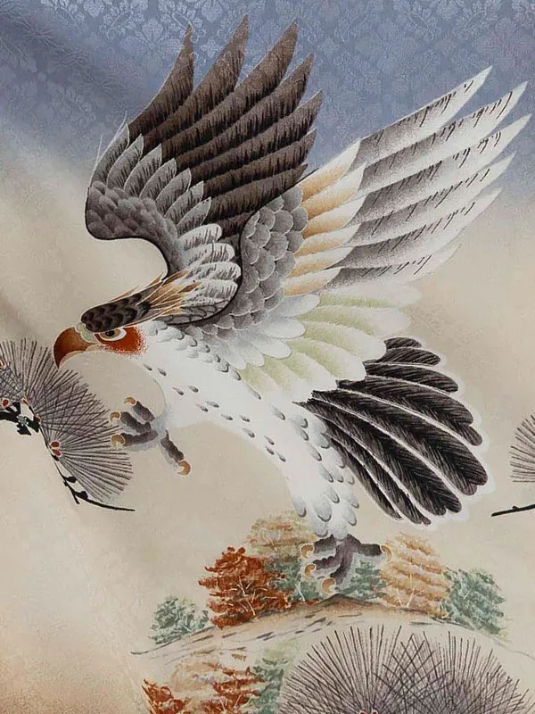 かんたん七五三レンタル(4歳5歳男児袴) グレー鷹松×金菱袴 Y084