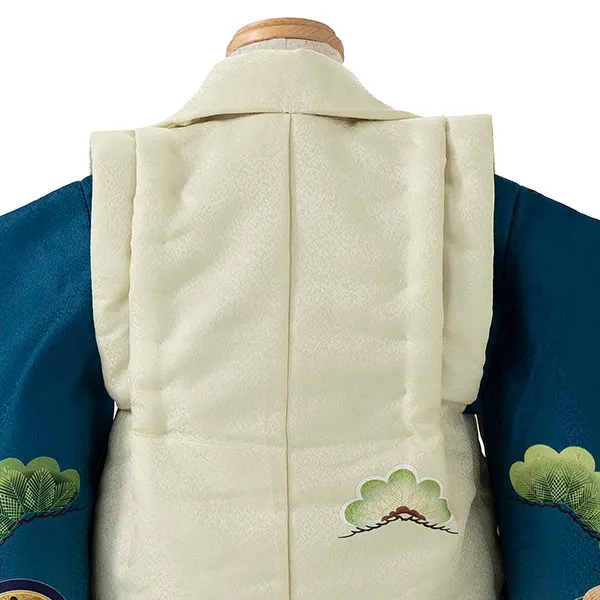 七五三レンタル(3歳男児被布)青緑宝尽くし×ベージュ鷹に七宝 Y093