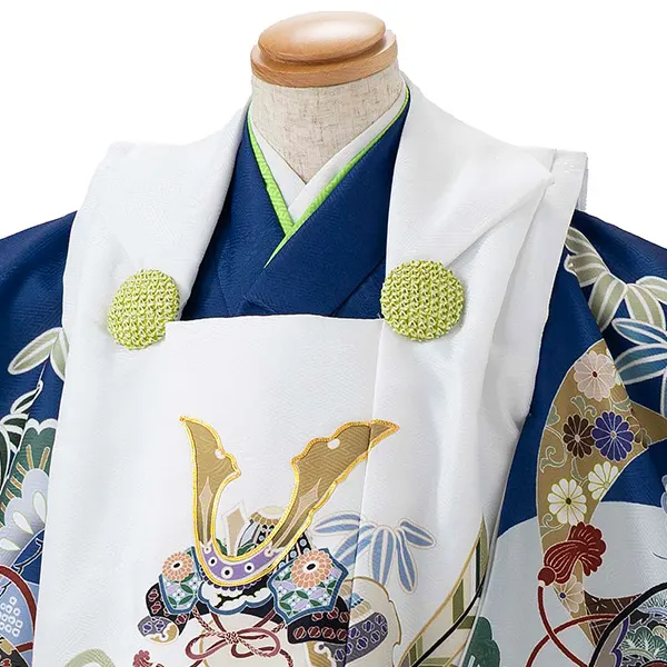 七五三レンタル(2歳,3歳,男児被布)紺熨斗軍配×白兜 Y097