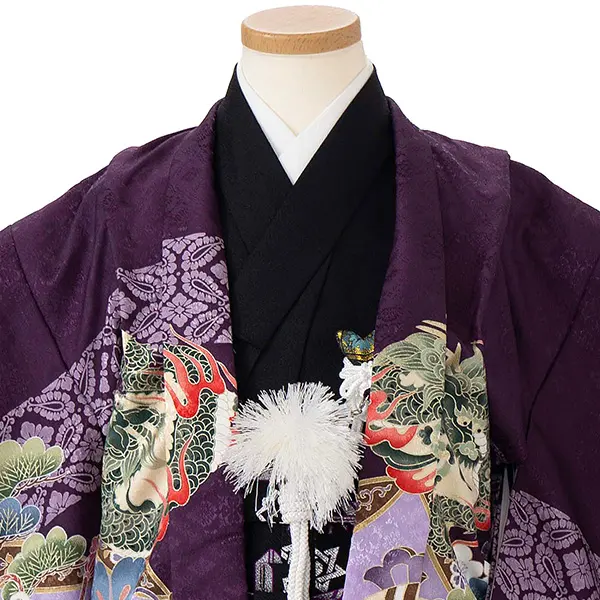 かんたん七五三レンタル(5歳6歳男児袴)  紫 龍×黒弓 Y101