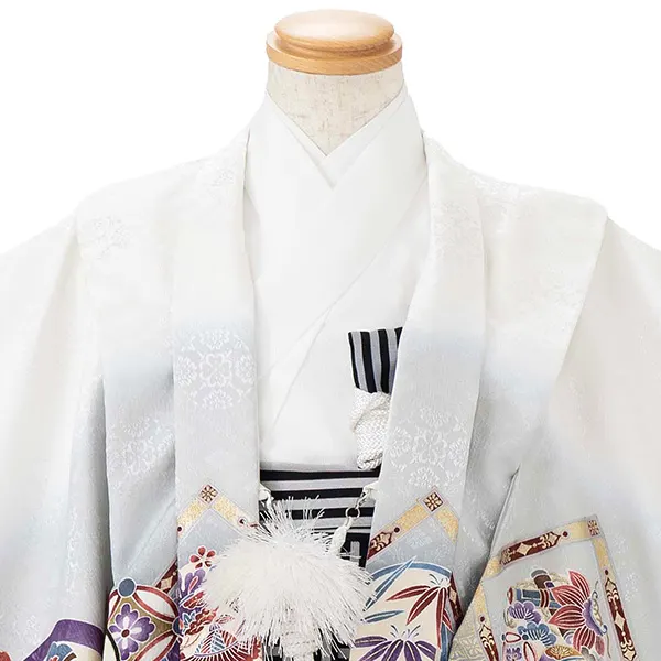 かんたん七五三レンタル(3歳4歳男児袴) 白鷹×黒縞袴 Y106