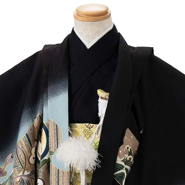 かんたん七五三レンタル(4歳5歳男児袴)黒鷹×金業平菱袴 Y114