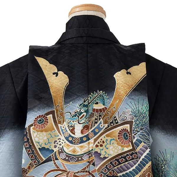 かんたん七五三レンタル(4歳5歳男児袴)黒兜×金業平菱袴 Y115