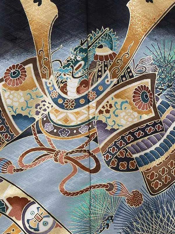 かんたん七五三レンタル(4歳5歳男児袴)黒兜×金業平菱袴 Y115