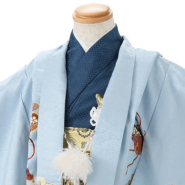 かんたん七五三レンタル(4歳5歳男児袴)水色鷹×金蜀江紋袴 Y116