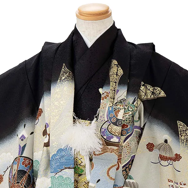 かんたん七五三レンタル(4歳5歳男児袴)黒鷹×金業平菱袴 Y117