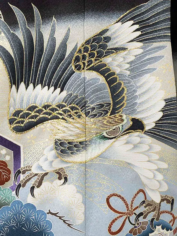 かんたん七五三レンタル(4歳5歳男児袴)黒鷹×金業平菱袴 Y117