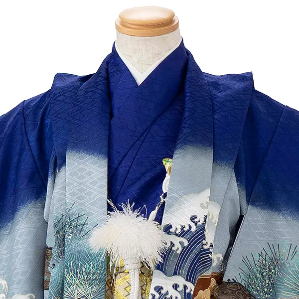 かんたん七五三レンタル(4歳5歳男児袴)紺兜×金業平菱袴 Y118