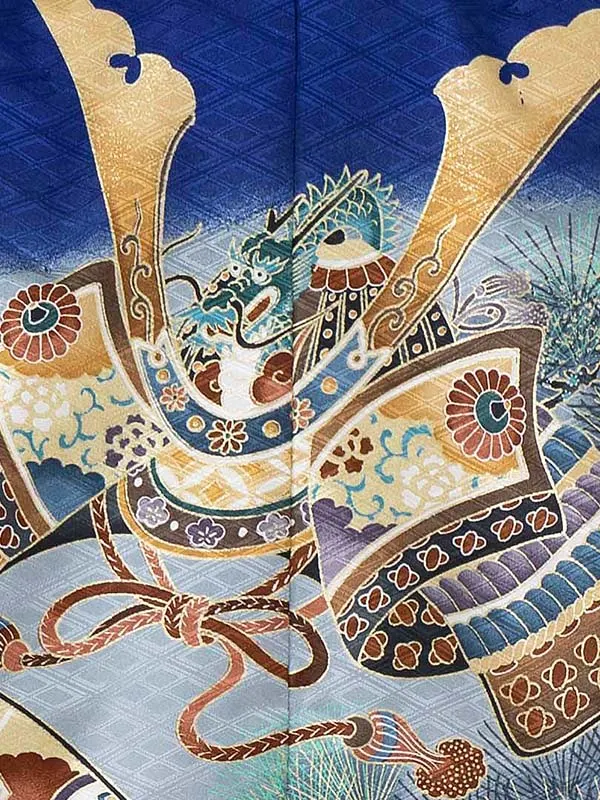 かんたん七五三レンタル(4歳5歳男児袴)紺兜×金業平菱袴 Y118