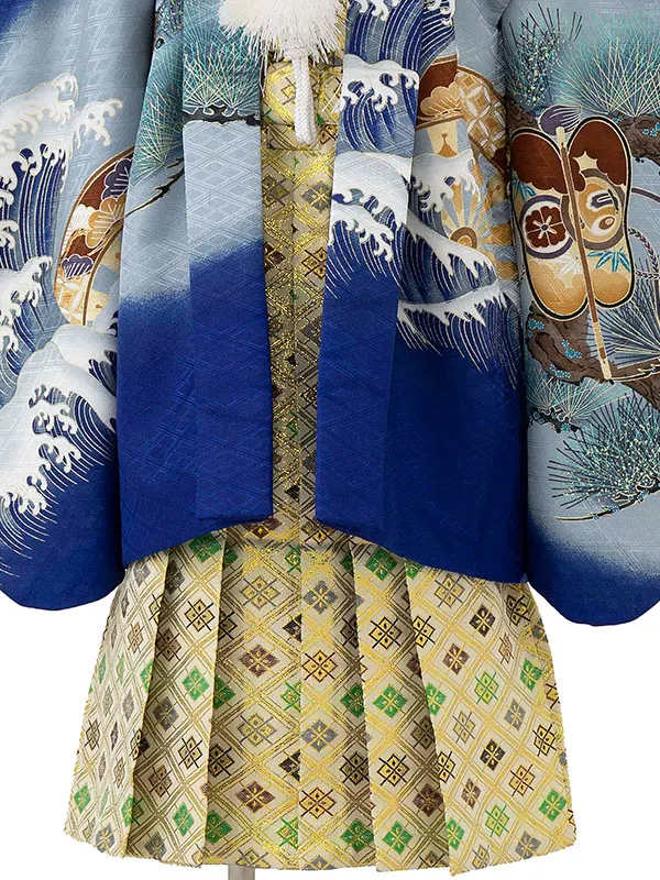 かんたん七五三レンタル(4歳5歳男児袴)紺兜×金業平菱袴 Y118