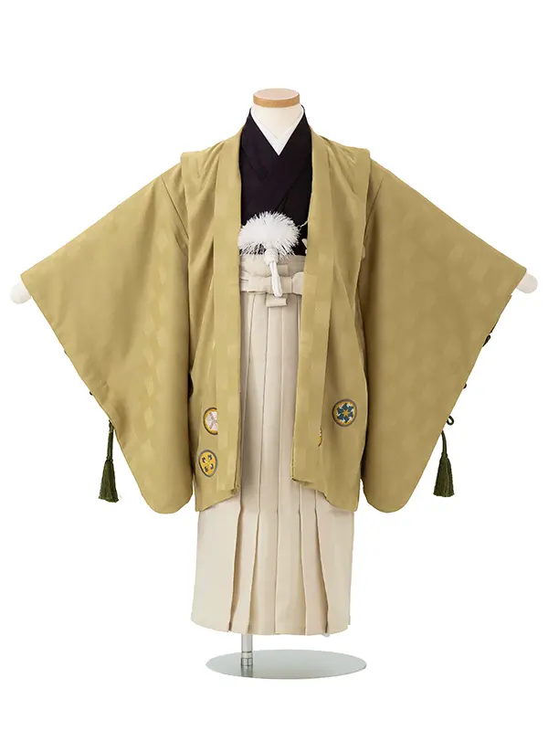 七五三レンタル(5歳男児袴) 緑石畳×ベージュ無地袴 Y120