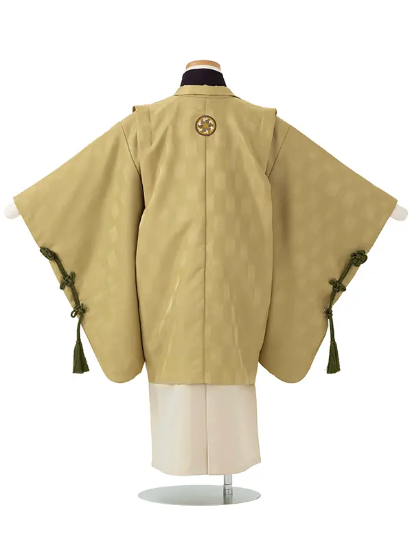 七五三レンタル(5歳男児袴) 緑石畳×ベージュ無地袴 Y120