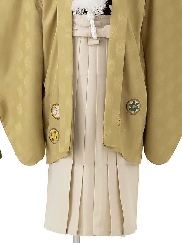 七五三レンタル(5歳男児袴) 緑石畳×ベージュ無地袴 Y120