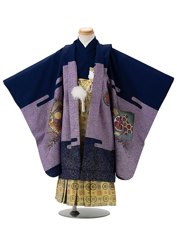 かんたん七五三レンタル(4歳5歳男児袴)紺鷹×金蜀江紋袴 Y121