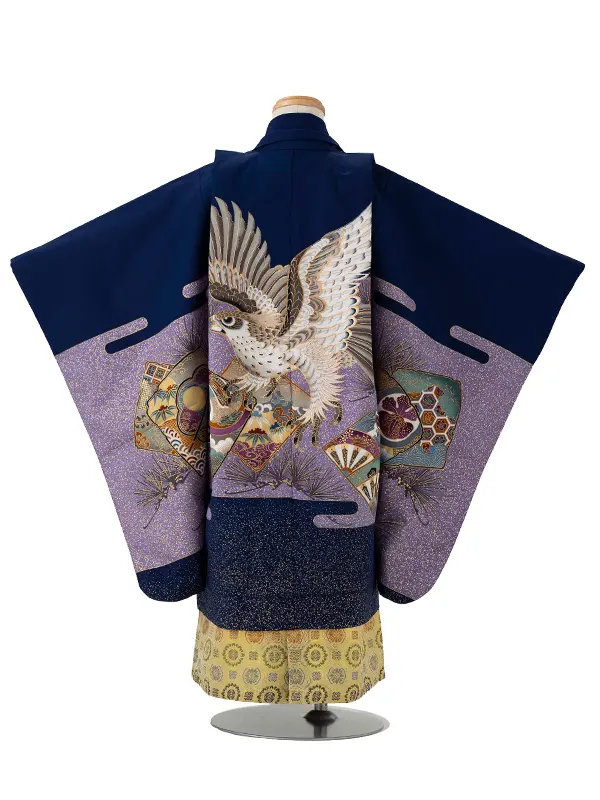 かんたん七五三レンタル(4歳5歳男児袴)紺鷹×金蜀江紋袴 Y121