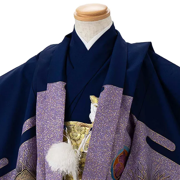 かんたん七五三レンタル(4歳5歳男児袴)紺鷹×金蜀江紋袴 Y121