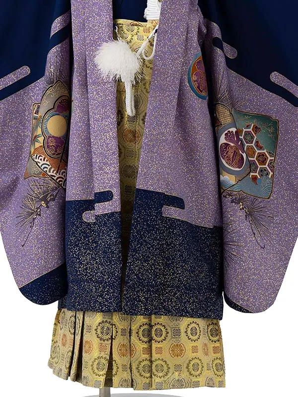 かんたん七五三レンタル(4歳5歳男児袴)紺鷹×金蜀江紋袴 Y121