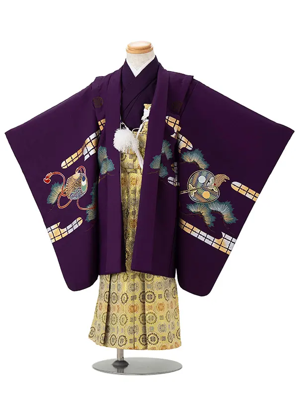 かんたん七五三レンタル(4歳5歳男児袴) 紫鷹×金蜀江紋袴 Y124