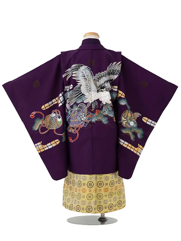 かんたん七五三レンタル(4歳5歳男児袴) 紫鷹×金蜀江紋袴 Y124