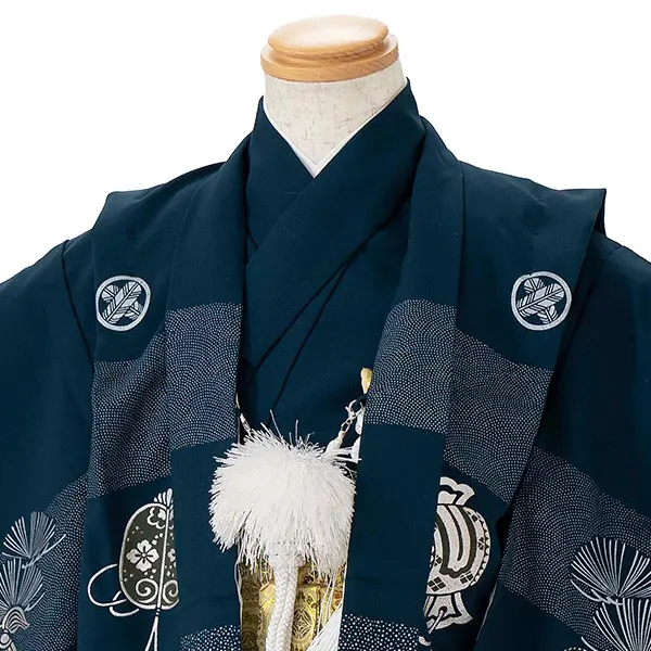 かんたん七五三レンタル(4歳5歳男児袴)紺兜×金蜀江紋袴 Y125