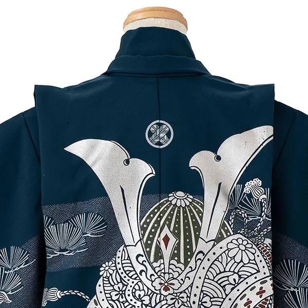 かんたん七五三レンタル(4歳5歳男児袴)紺兜×金蜀江紋袴 Y125