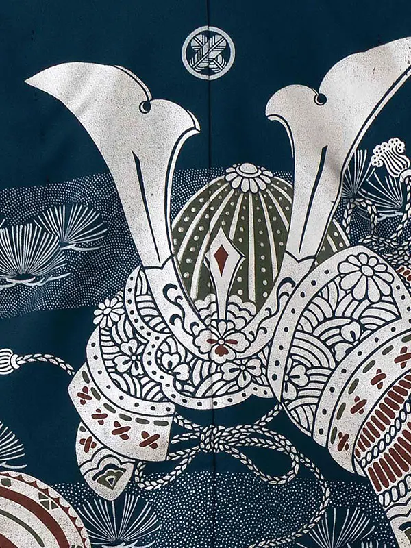 かんたん七五三レンタル(4歳5歳男児袴)紺兜×金蜀江紋袴 Y125