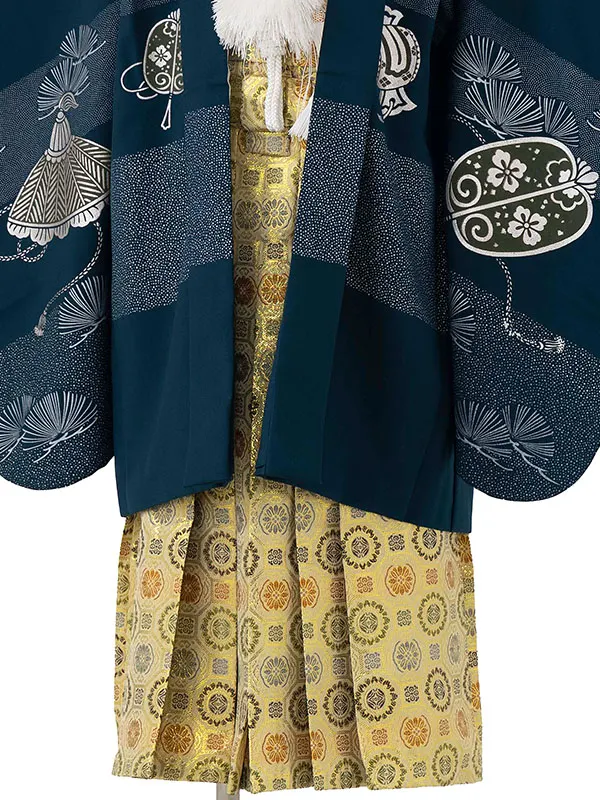 かんたん七五三レンタル(4歳5歳男児袴)紺兜×金蜀江紋袴 Y125