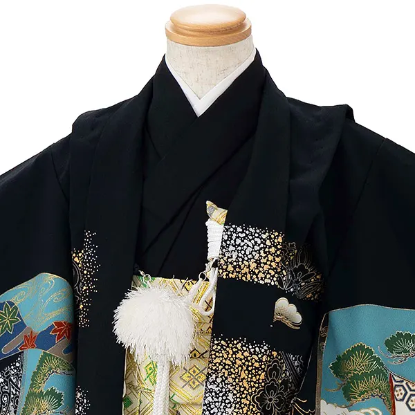 かんたん七五三レンタル(4歳5歳男児袴)黒鷹×金業平菱袴 Y126