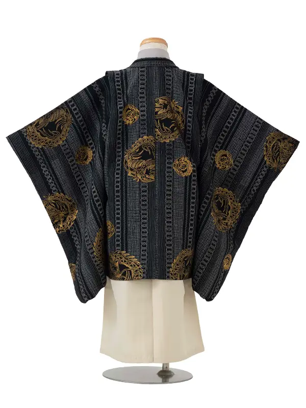 七五三レンタル(4歳5歳男児袴)花夢二 黒龍×ベージュ袴 Y131