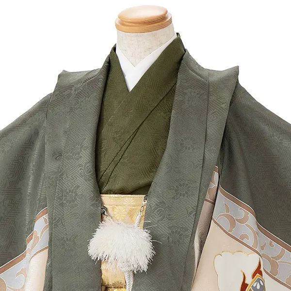 【正絹】七五三レンタル(4歳5歳男児袴) 緑宝尽くし×金袴 Y134