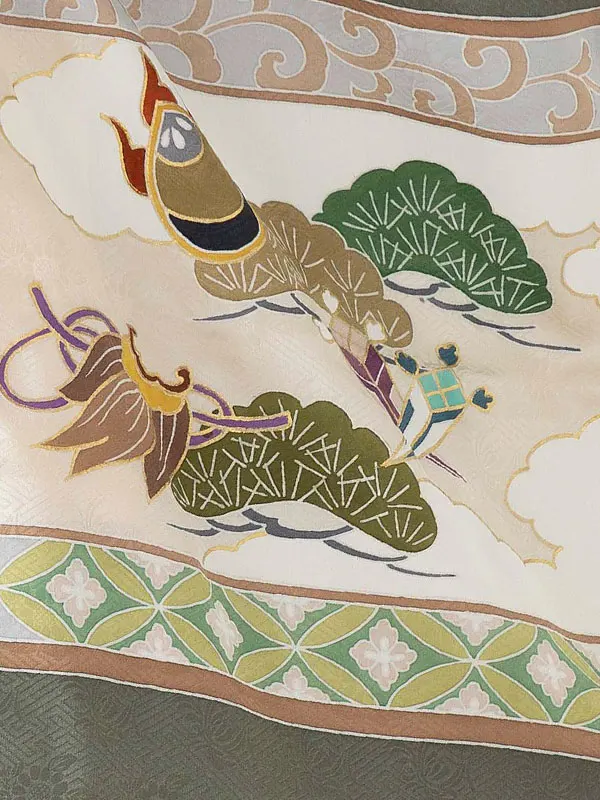 【正絹】七五三レンタル(4歳5歳男児袴) 緑宝尽くし×金袴 Y134