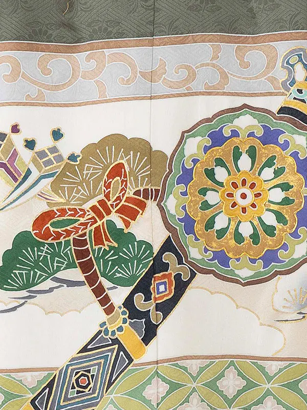 【正絹】七五三レンタル(4歳5歳男児袴) 緑宝尽くし×金袴 Y134