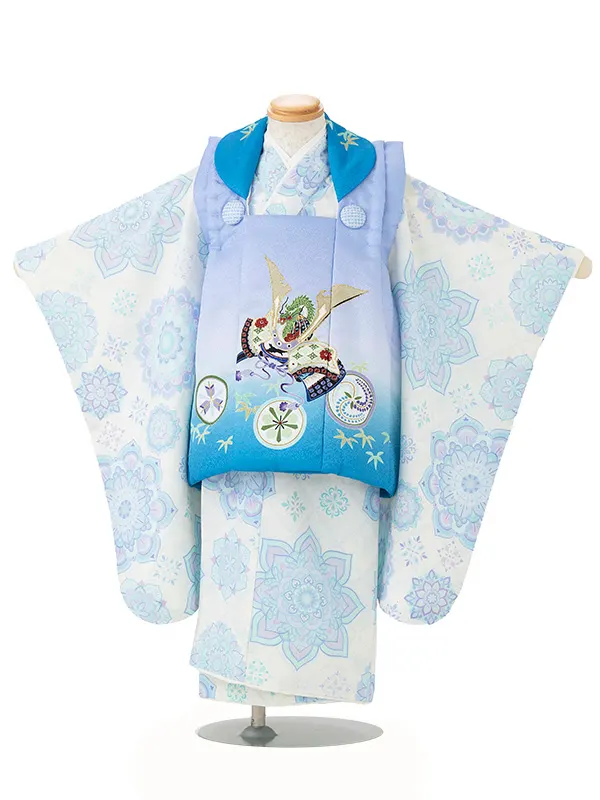 七五三レンタル(3歳男児被布) 水色唐花 兜 Y136