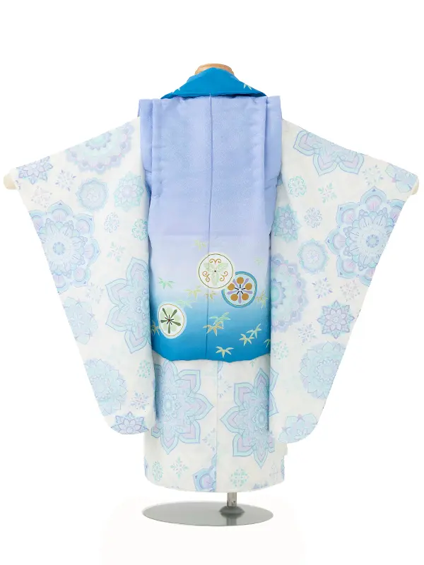 七五三レンタル(3歳男児被布) 水色唐花 兜 Y136