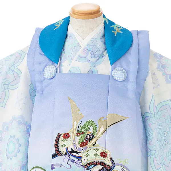 七五三レンタル(3歳男児被布) 水色唐花 兜 Y136