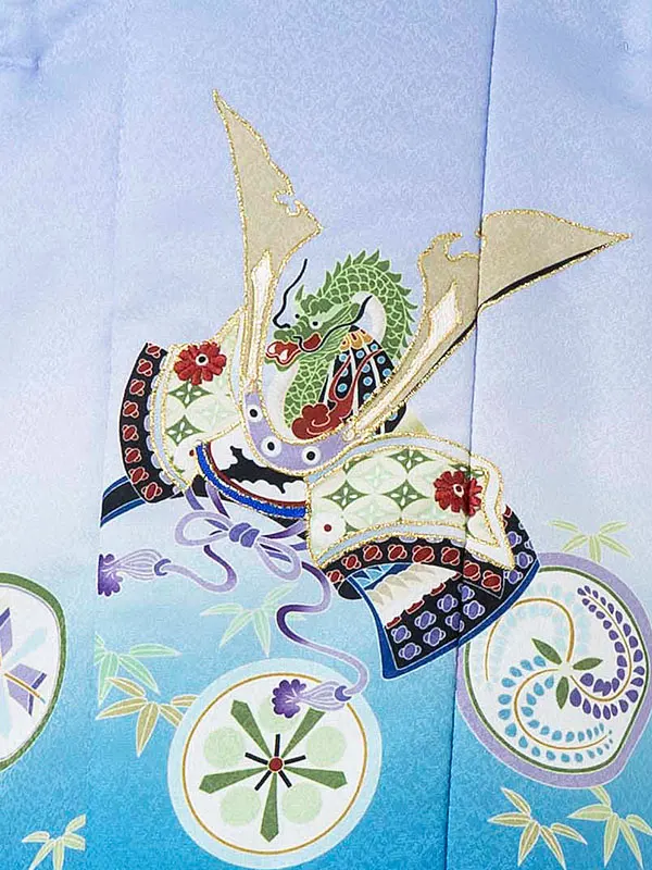 七五三レンタル(3歳男児被布) 水色唐花 兜 Y136