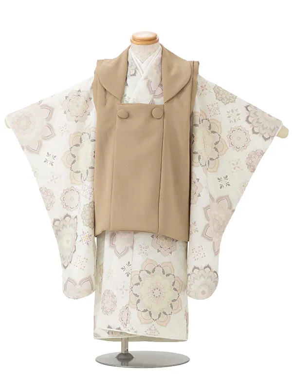七五三レンタル(3歳男児被布) ベージュ×唐花 Y138