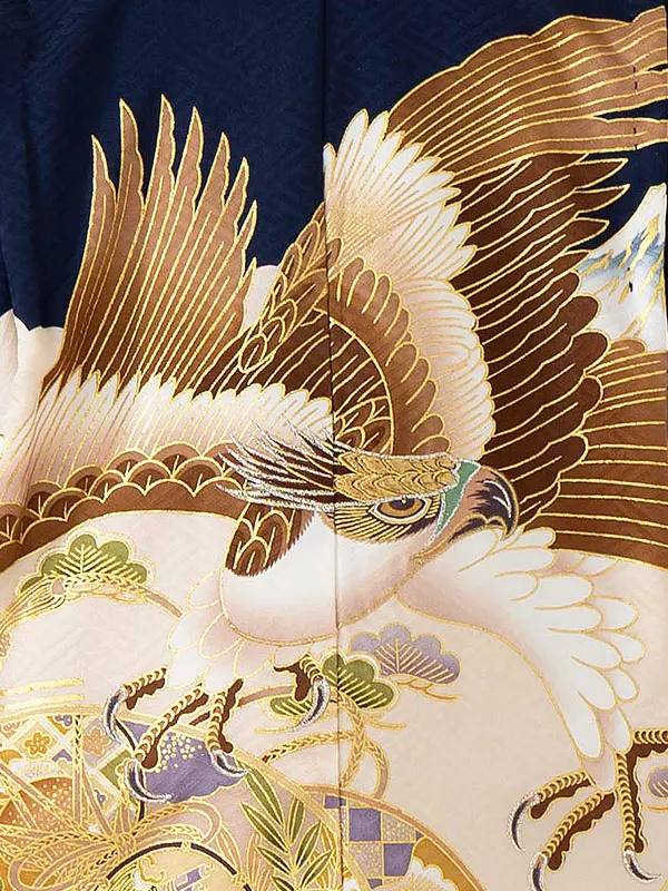 【正絹】七五三レンタル(5歳6歳男児袴) 紺鷹×金菱袴 Y142
