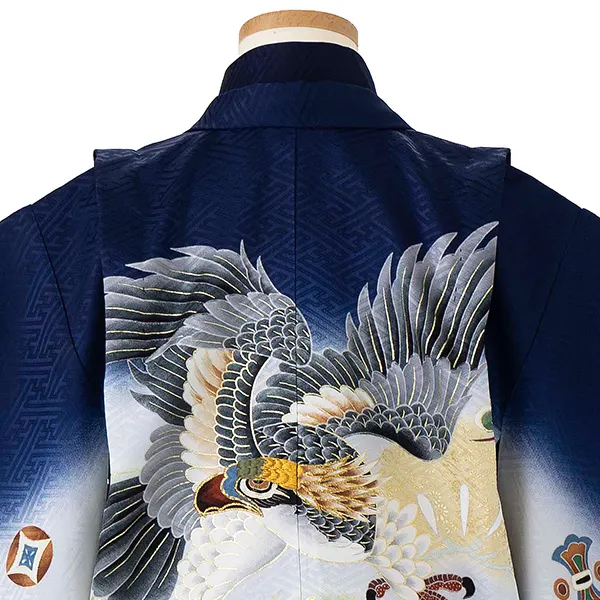 【正絹】七五三レンタル(5歳6歳男児袴) 紺鷹×ベージュ袴 Y144